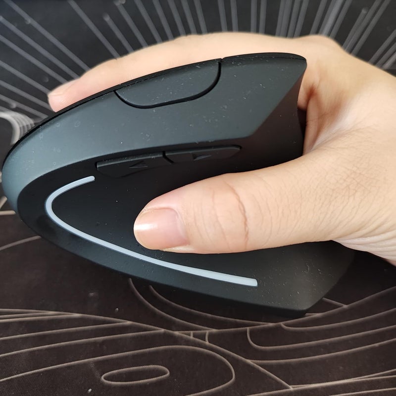 Bluetooth+USB A+C(3 in 1) Rechargeable Ergonomic Mouse, Wireless Vertical Design, 5 Adjustable Levels Up to 4800 DPI, 2.4GHz Carpal Tunnel Silent Mice, for PC,Laptop,MacBook,Chromebook-Black
